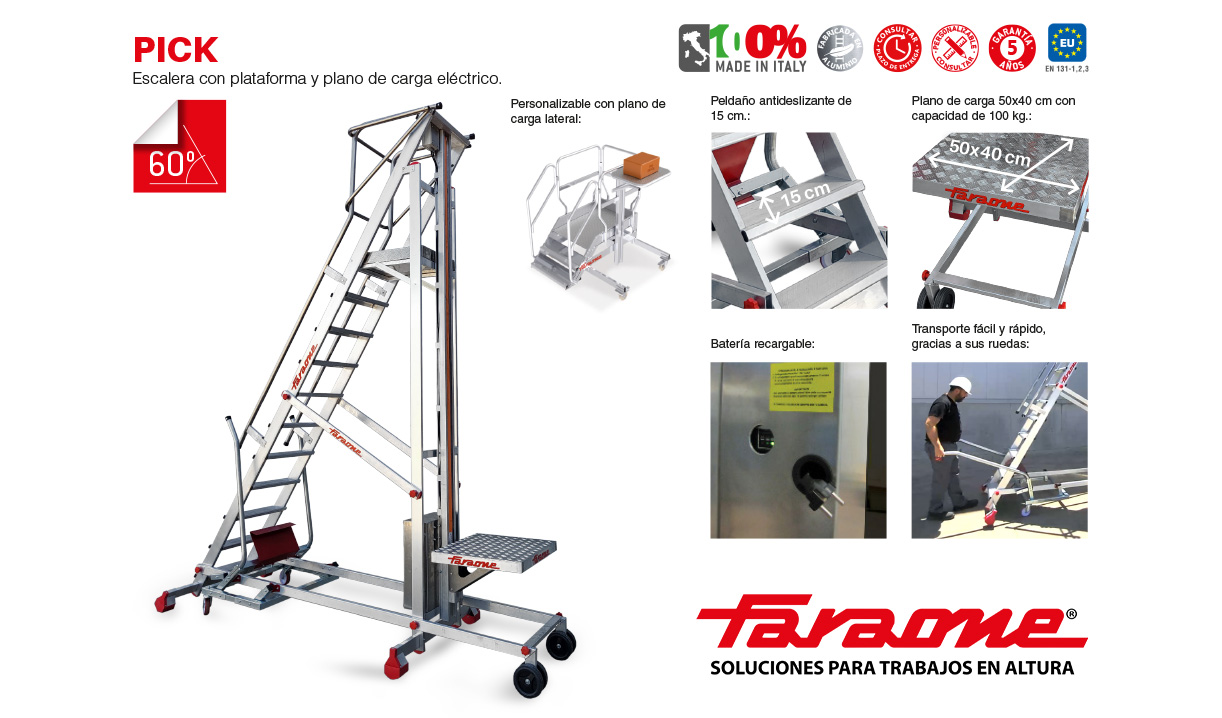 PICK Escalera con plataforma y plano de carga eléctrico